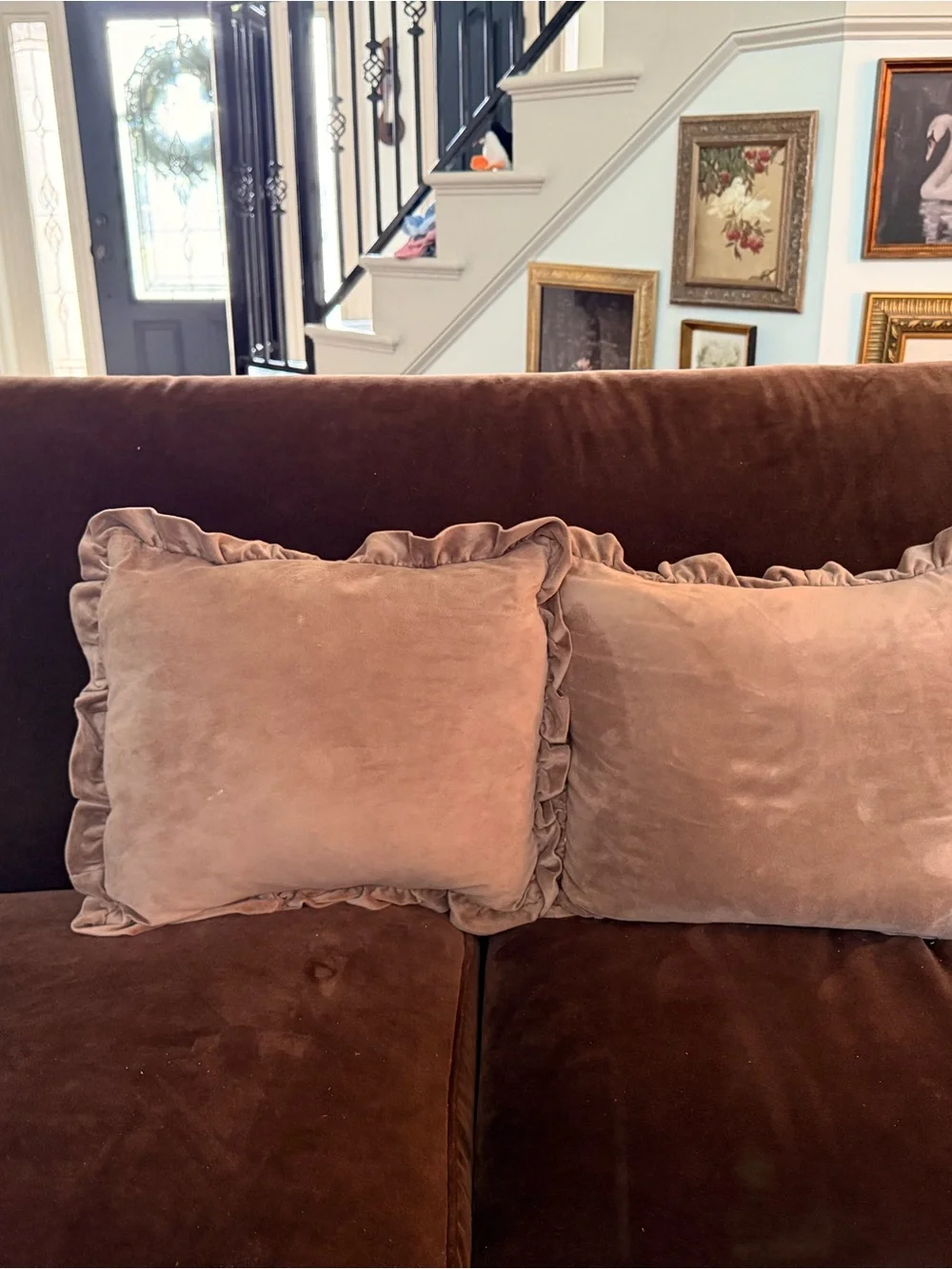Plush Velvet Ruffled Throw Pillow cover - brown